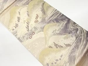 山並みに秋草・霞模様織出し袋帯